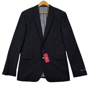 NEW Express Mens 40L Slim Blazer Suit Black Wool Blend Stretch Wrinkle Resistant
